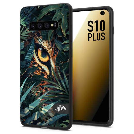 CUSTOMIZZA - Custodia cover nera morbida in tpu compatibile per Samsung S10 PLUS animali color giungla tropicale occhio di giaguaro felino disegnato