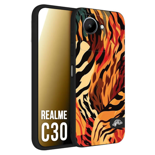 CUSTOMIZZA - Custodia cover nera morbida in tpu compatibile per Oppo Realme C30 leopardato maculato tigrato tiger colorata gialla rossa arancio