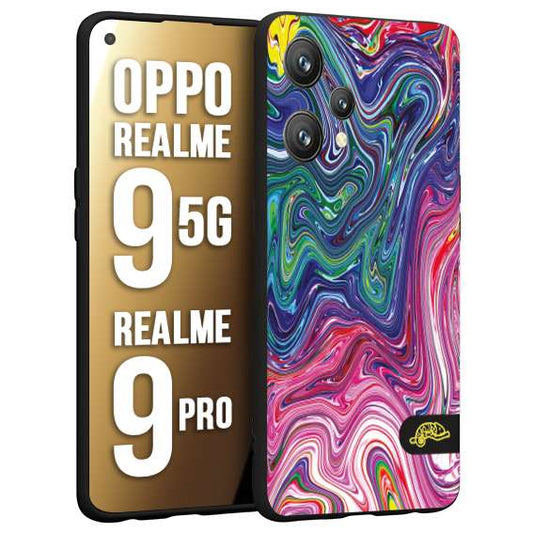 CUSTOMIZZA - Custodia cover nera morbida in tpu compatibile per Oppo Realme 9 5G - 9 PRO colorata fantasia vortice marmo arcobaleno rosa blu fucsia