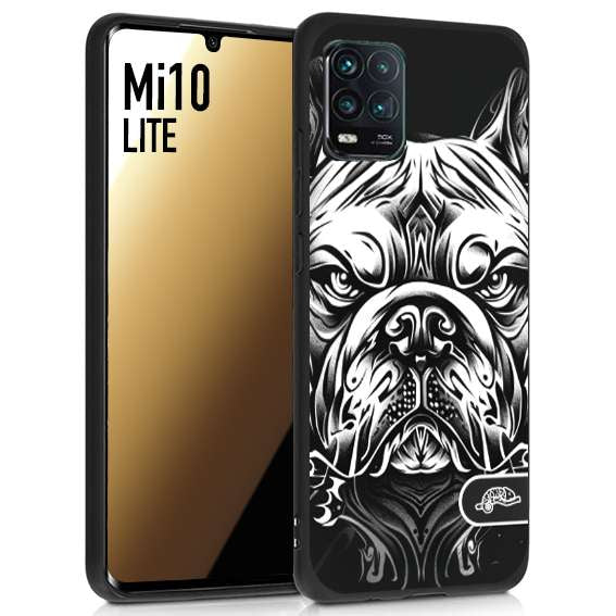 CUSTOMIZZA - Custodia cover nera morbida in tpu compatibile per Xiaomi Mi 10 LITE bulldog bianco a rilievo disegnato tattoo tatuaggio