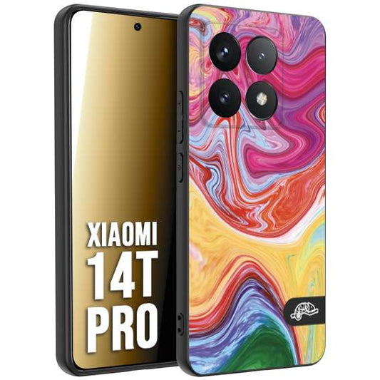 CUSTOMIZZA - Custodia cover nera morbida in tpu compatibile per Xiaomi 14T PRO colorata fantasia vortice marmo onde verde fucsia gialla
