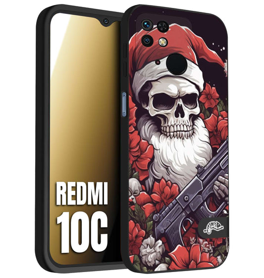 CUSTOMIZZA - Custodia cover nera morbida in tpu compatibile per Xiaomi Redmi 10C teschio natale santa claus fiori tattoo disegnato