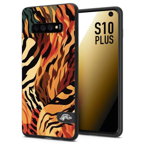 CUSTOMIZZA - Custodia cover nera morbida in tpu compatibile per Samsung S10 PLUS leopardato maculato tigrato tiger colorata gialla rossa arancio