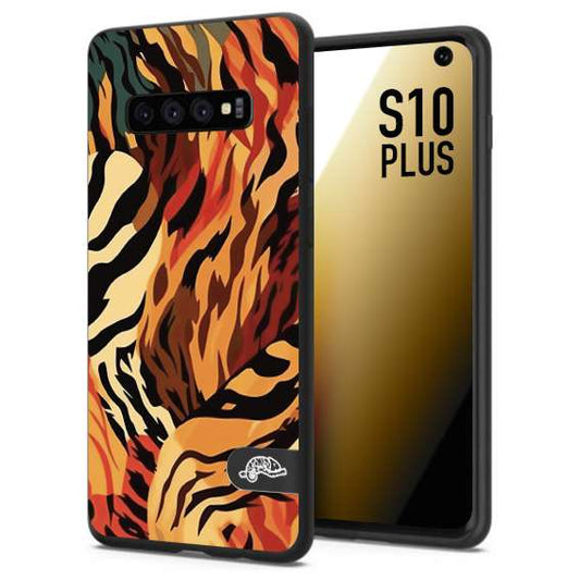 CUSTOMIZZA - Custodia cover nera morbida in tpu compatibile per Samsung S10 PLUS leopardato maculato tigrato tiger colorata gialla rossa arancio