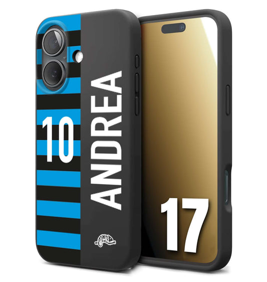 CUSTOMIZZA - Custodia cover nera morbida in tpu compatibile per iPhone 17 personalizzata calcio football nome e numero calciatori nerazzurra