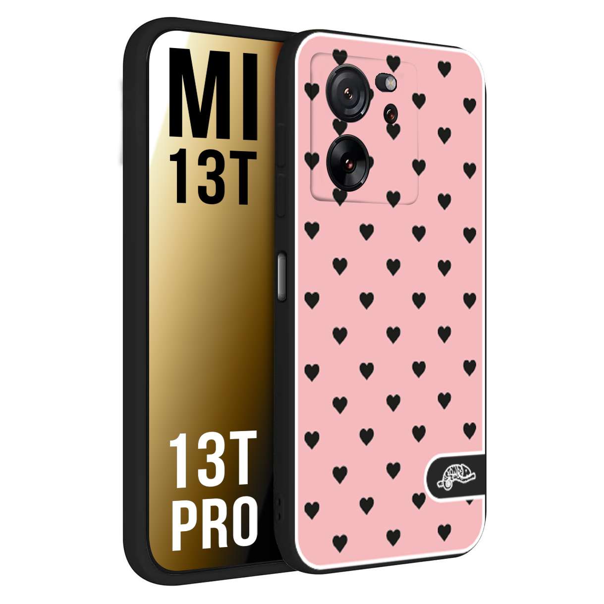 CUSTOMIZZA - Custodia cover nera morbida in tpu compatibile per Xiaomi 13T - 13T PRO cuori pois rosa donna pin up vintage