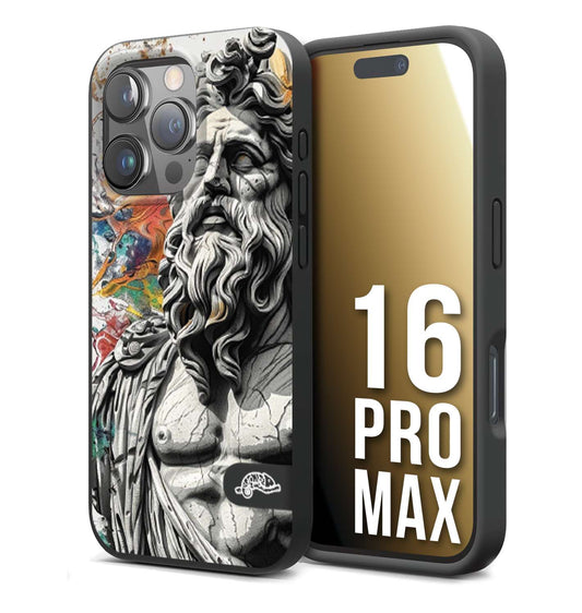 CUSTOMIZZA - Custodia cover nera morbida in tpu compatibile per iPhone 16 PRO MAX statua colorata moderna antico tattoo splash color