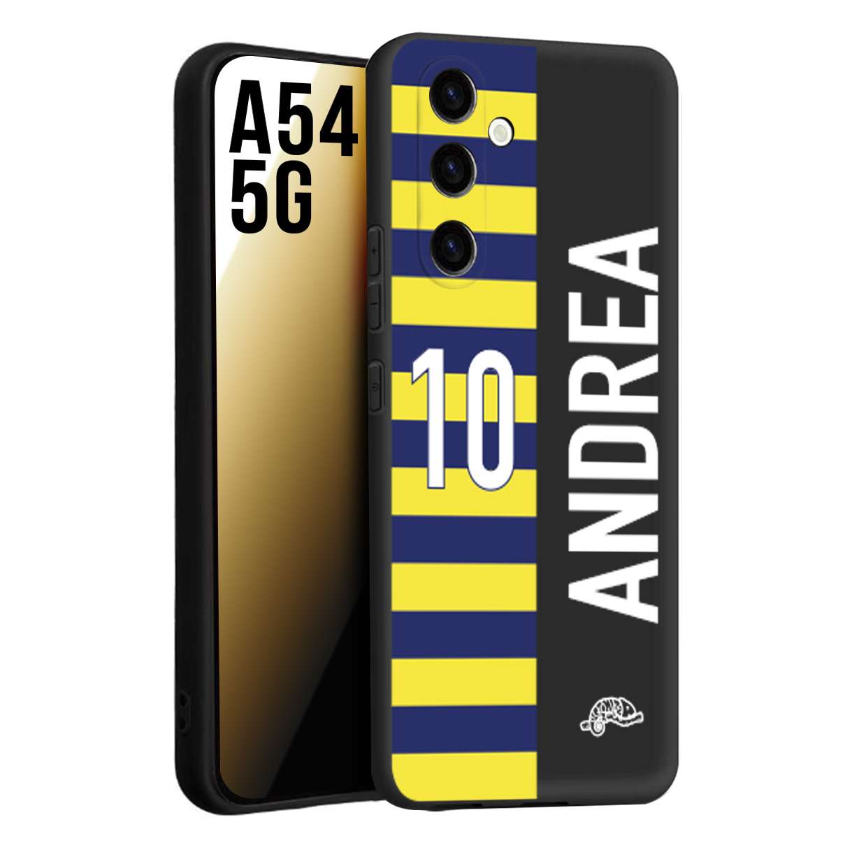 CUSTOMIZZA - Custodia cover nera morbida in tpu compatibile per Samsung A54 5G personalizzata calcio football nome e numero calciatori giallo blu