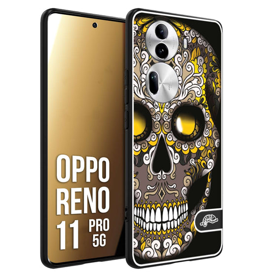 CUSTOMIZZA - Custodia cover nera morbida in tpu compatibile per Oppo Reno 11 PRO 5G teschio messicano Mexican skull nero giallo