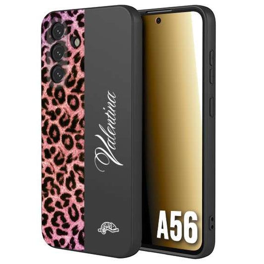 CUSTOMIZZA - Custodia cover nera morbida in tpu compatibile per Samsung A56 5G leopardato rosa fucsia personalizzata nome iniziali