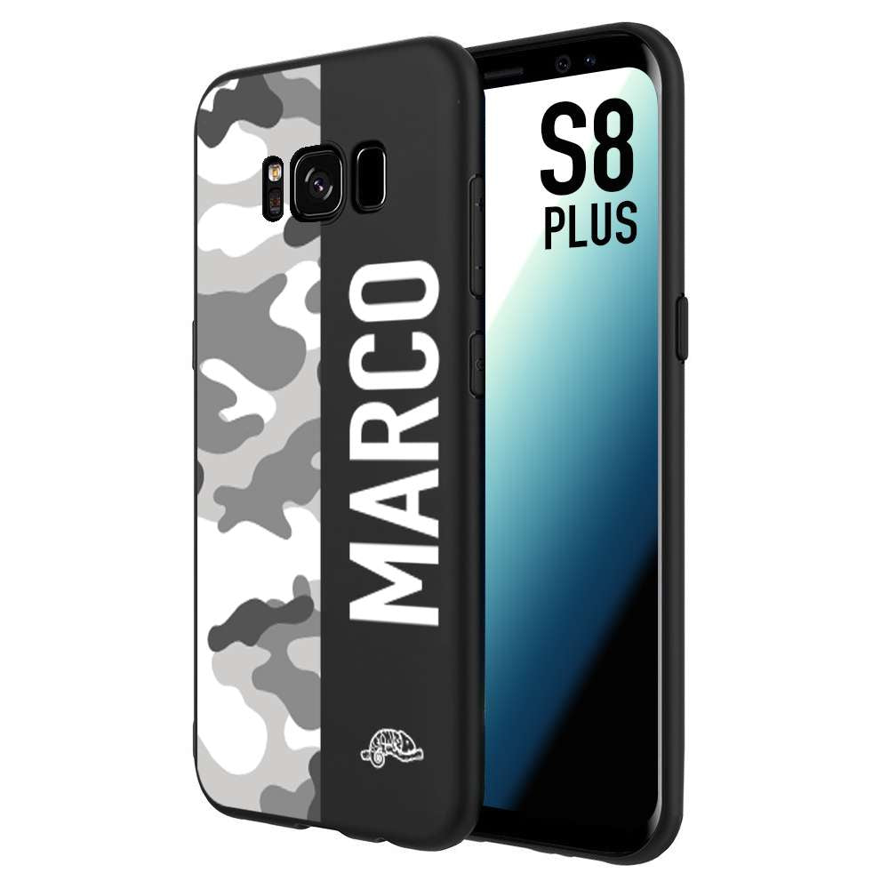 CUSTOMIZZA - Custodia cover nera morbida in tpu compatibile per Samsung S8 PLUS camouflage mimetico militare personalizzata nome bianco