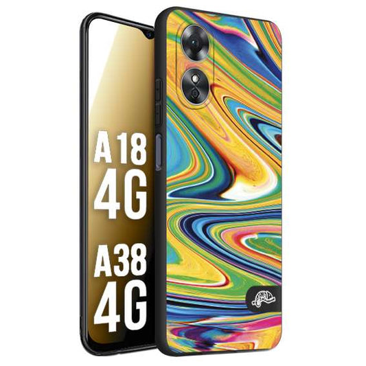 CUSTOMIZZA - Custodia cover nera morbida in tpu compatibile per Oppo A18 4G - A38 4G colorata fantasia vortice marmo arcobaleno gialla verde blu