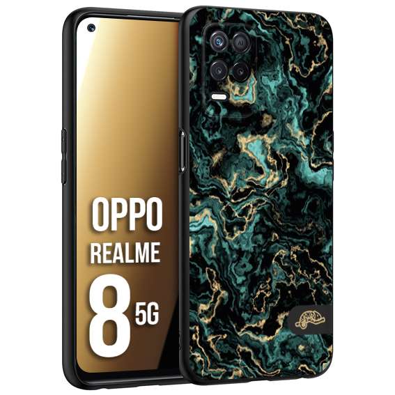 CUSTOMIZZA - Custodia cover nera morbida in tpu compatibile per Oppo Realme 8 5G effetto marmo marble verde green venature dorato pietra