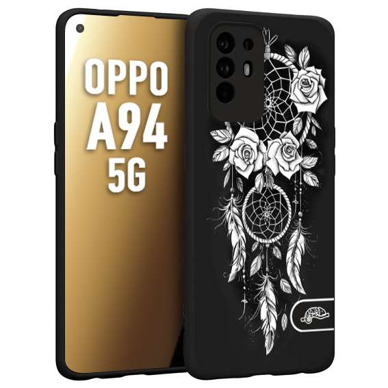 CUSTOMIZZA - Custodia cover nera morbida in tpu compatibile per Oppo A94 5G acchiappasogni dreamcatcher black and white bianco a rilievo disegnato tattoo tatuaggio