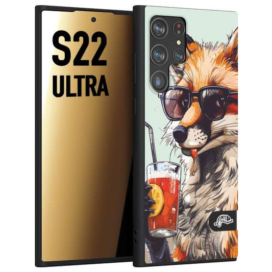 CUSTOMIZZA - Custodia cover nera morbida in tpu compatibile per Samsung S22 ULTRA estate disegnata cocktails animali simpatici fox volpe negroni