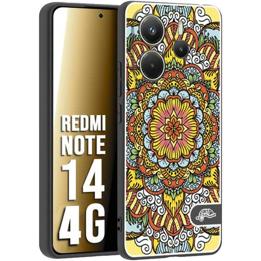 CUSTOMIZZA - Custodia cover nera morbida in tpu compatibile per Xiaomi Redmi Note 14 4G mandala colorato fiore nuvole arancione