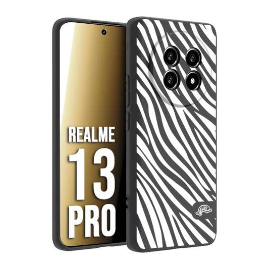 CUSTOMIZZA - Custodia cover nera morbida in tpu compatibile per Realme 13 PRO zebrata maculata a rilievo soft touch donna bianca