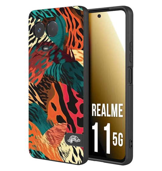 CUSTOMIZZA - Custodia cover nera morbida in tpu compatibile per Oppo Realme 11 5G leopardato tigrato tiger colorata summer arancio verde fucsia