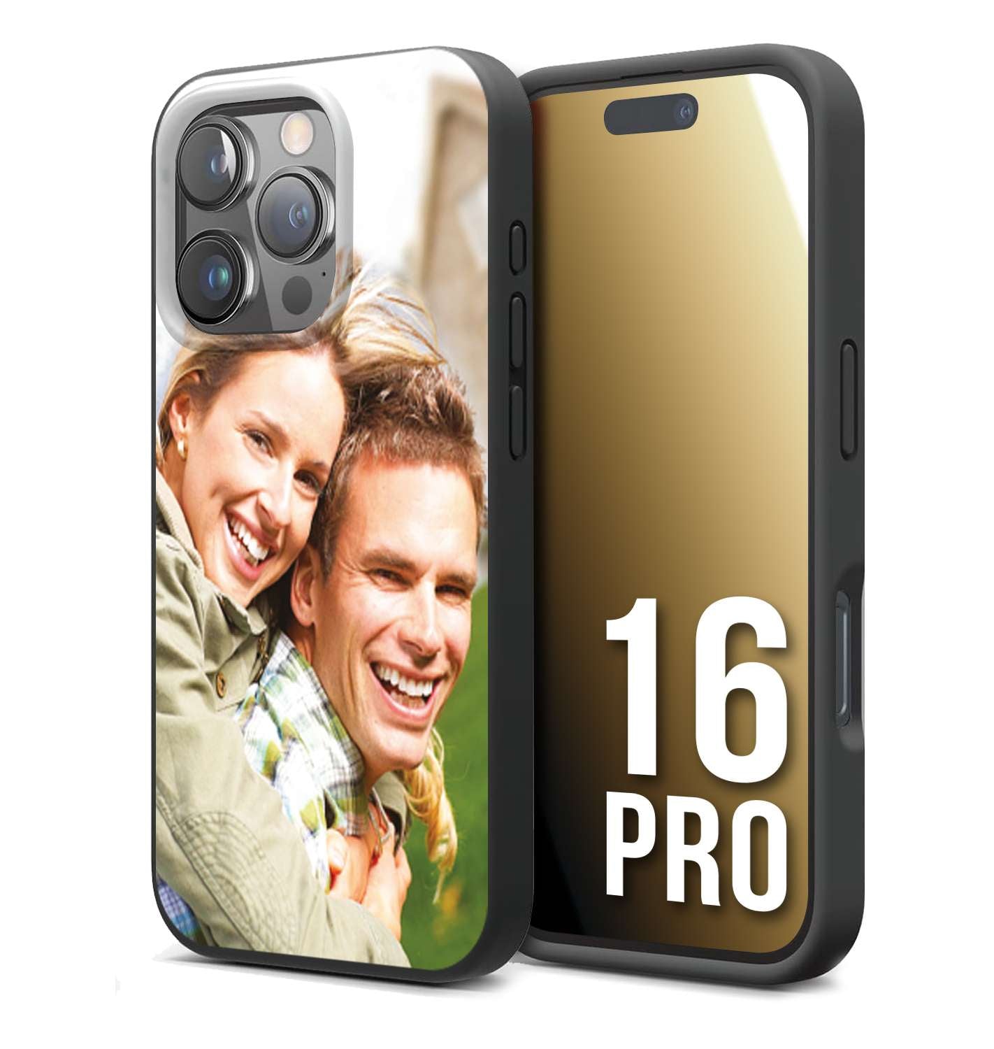 CUSTOMIZZA - Custodia cover nera morbida in tpu compatibile per iPhone 16 PRO personalizzata con foto immagine scritta a piacere