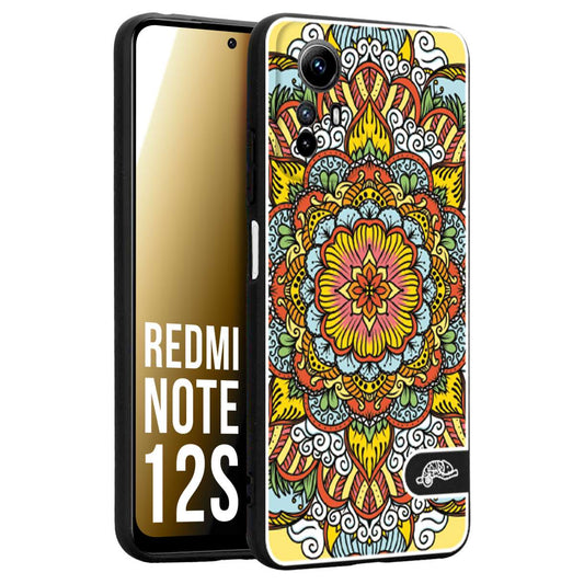CUSTOMIZZA - Custodia cover nera morbida in tpu compatibile per Xiaomi Redmi Note 12S mandala colorato fiore nuvole arancione