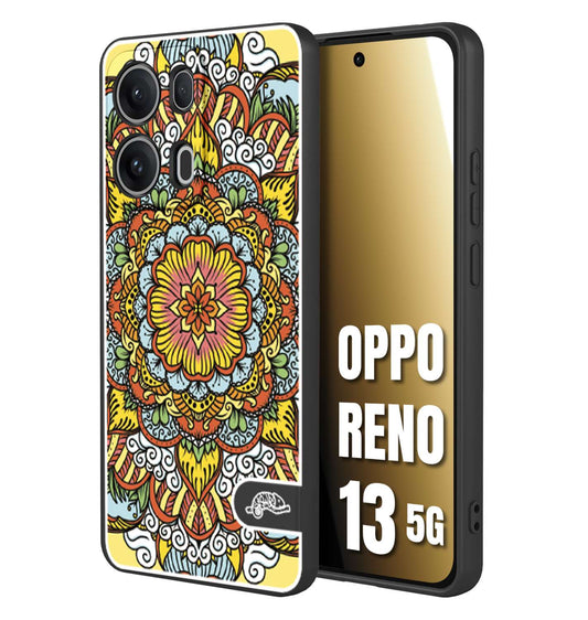 CUSTOMIZZA - Custodia cover nera morbida in tpu compatibile per Oppo Reno 13 5G mandala colorato fiore nuvole arancione