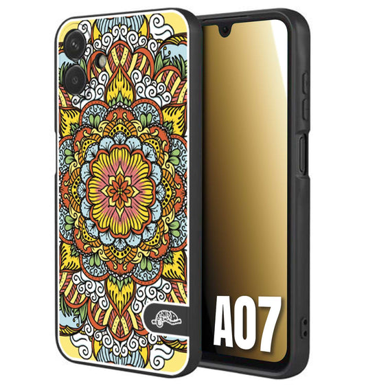CUSTOMIZZA - Custodia cover nera morbida in tpu compatibile per Samsung A07 mandala colorato fiore nuvole arancione
