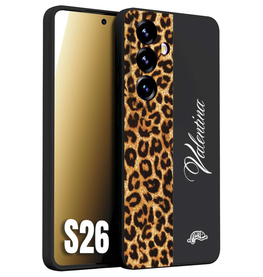 CUSTOMIZZA - Custodia cover nera morbida in tpu compatibile per Samsung S26 custom nome scritta leopardato maculato donna marrone leopard