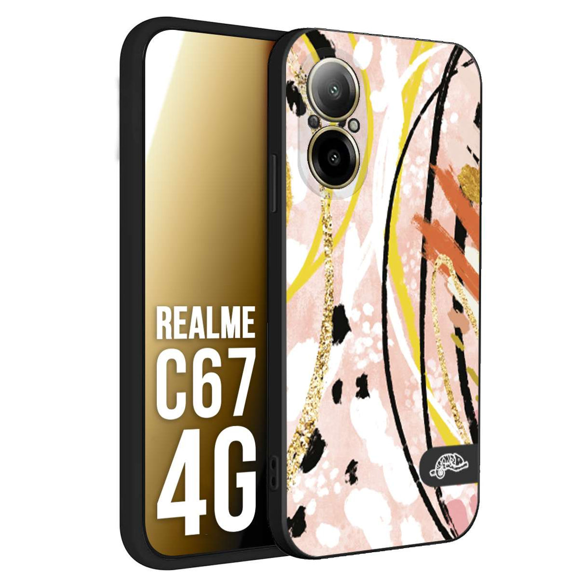 CUSTOMIZZA - Custodia cover nera morbida in tpu compatibile per Realme C67 4G fiori astratti donna zebrato leopardato fantasia dorata gialla rosa colorata