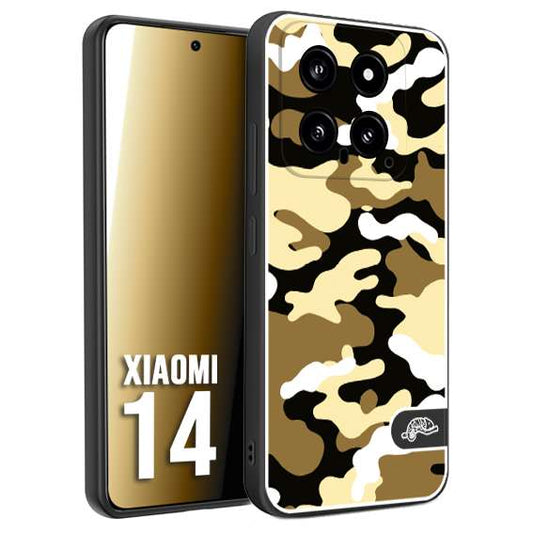 CUSTOMIZZA - Custodia cover nera morbida in tpu compatibile per Xiaomi 14 camouflage mimetico militare giallo desert brown