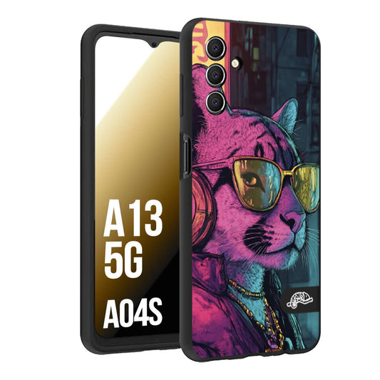 CUSTOMIZZA - Custodia cover nera morbida in tpu compatibile per Samsung A04S - A13 5G animali cyberpunk pantera street cat fucsia blu giallo