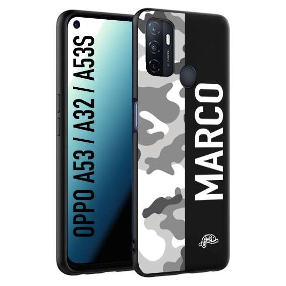 CUSTOMIZZA - Custodia cover nera morbida in tpu compatibile per Oppo A53 - A32 - A53S camouflage mimetico militare personalizzata nome bianco