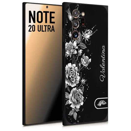 CUSTOMIZZA - Custodia cover nera morbida in tpu compatibile per Samsung NOTE 20 ULTRA a rilievo soft touch personalizzata nome rose fiori donna