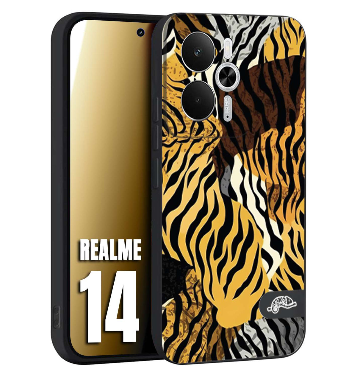 CUSTOMIZZA - Custodia cover nera morbida in tpu compatibile per Realme 14 5G leopardato tigrato tiger colorata donna fashion estate