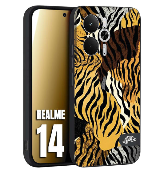 CUSTOMIZZA - Custodia cover nera morbida in tpu compatibile per Realme 14 5G leopardato tigrato tiger colorata donna fashion estate
