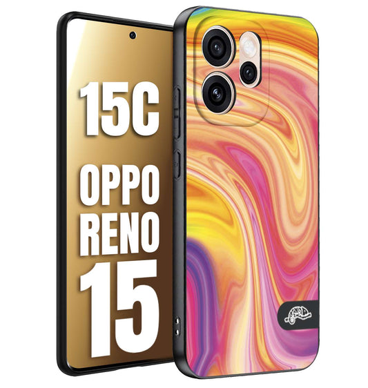 CUSTOMIZZA - Custodia cover nera morbida in tpu compatibile per Oppo Reno 15 - Reno 15Ccolorata fantasia vortice marmo onde rosa fucsia gialla