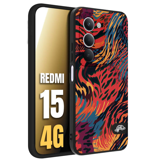 CUSTOMIZZA - Custodia cover nera morbida in tpu compatibile per Xiaomi Redmi 15 4G leopardato maculato tigrato colorata fiamme rossa blu arancione