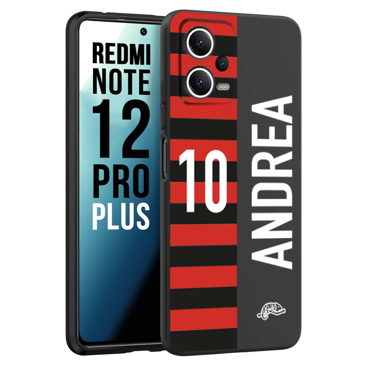 CUSTOMIZZA - Custodia cover nera morbida in tpu compatibile per Xiaomi Redmi Note 12 PRO PLUS personalizzata calcio football nome e numero calciatori rossonera