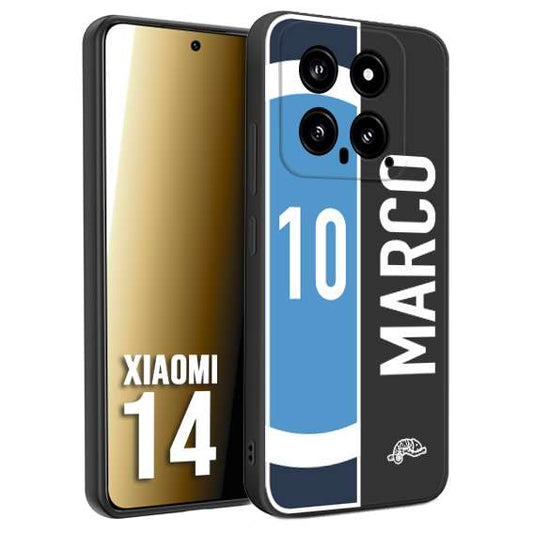 CUSTOMIZZA - Custodia cover nera morbida in tpu compatibile per Xiaomi 14 personalizzata calcio football nome e numero calciatori biancoazzurri bianco celesti