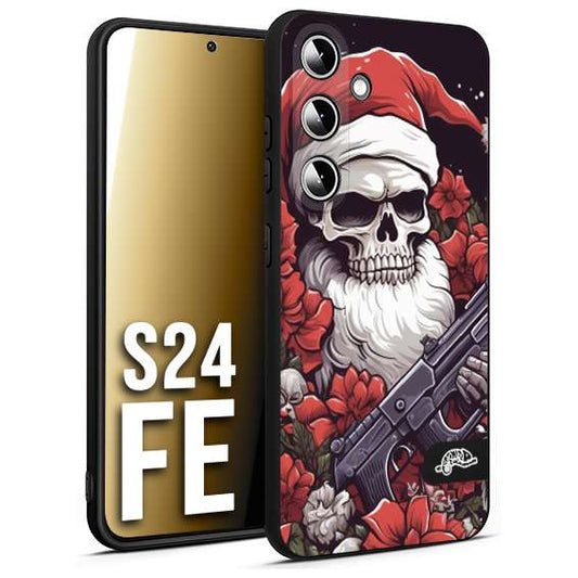 CUSTOMIZZA - Custodia cover nera morbida in tpu compatibile per Samsung S24 FE teschio natale santa claus fiori tattoo disegnato