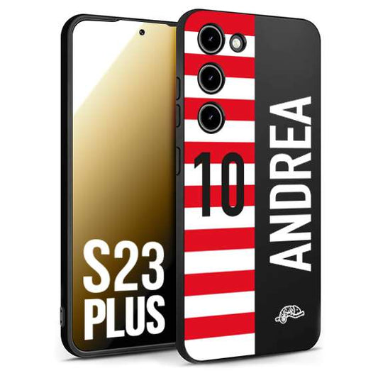 CUSTOMIZZA - Custodia cover nera morbida in tpu compatibile per Samsung S23 PLUS personalizzata calcio football nome e numero calciatori bianco rossa