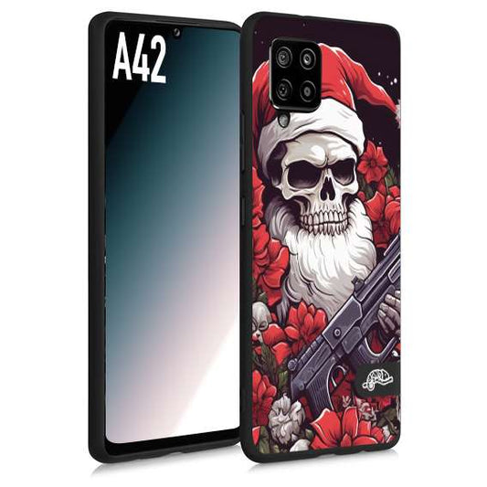 CUSTOMIZZA - Custodia cover nera morbida in tpu compatibile per Samsung A42 teschio natale santa claus fiori tattoo disegnato