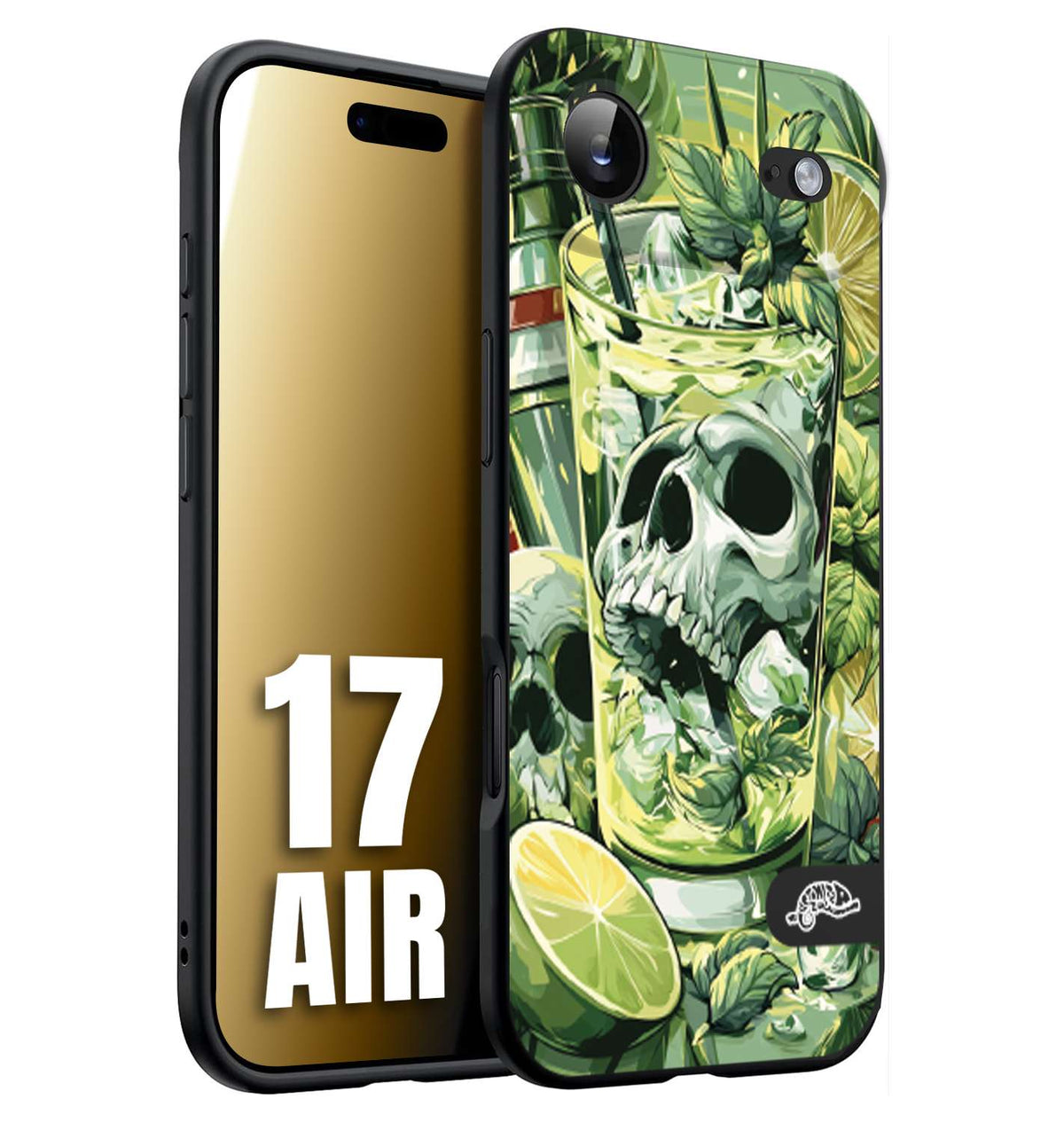 CUSTOMIZZA - Custodia cover nera morbida in tpu compatibile per iPhone 17 AIR Mojito cocktail teschio illustrazione drink lime menta ghiacci tropicale street art