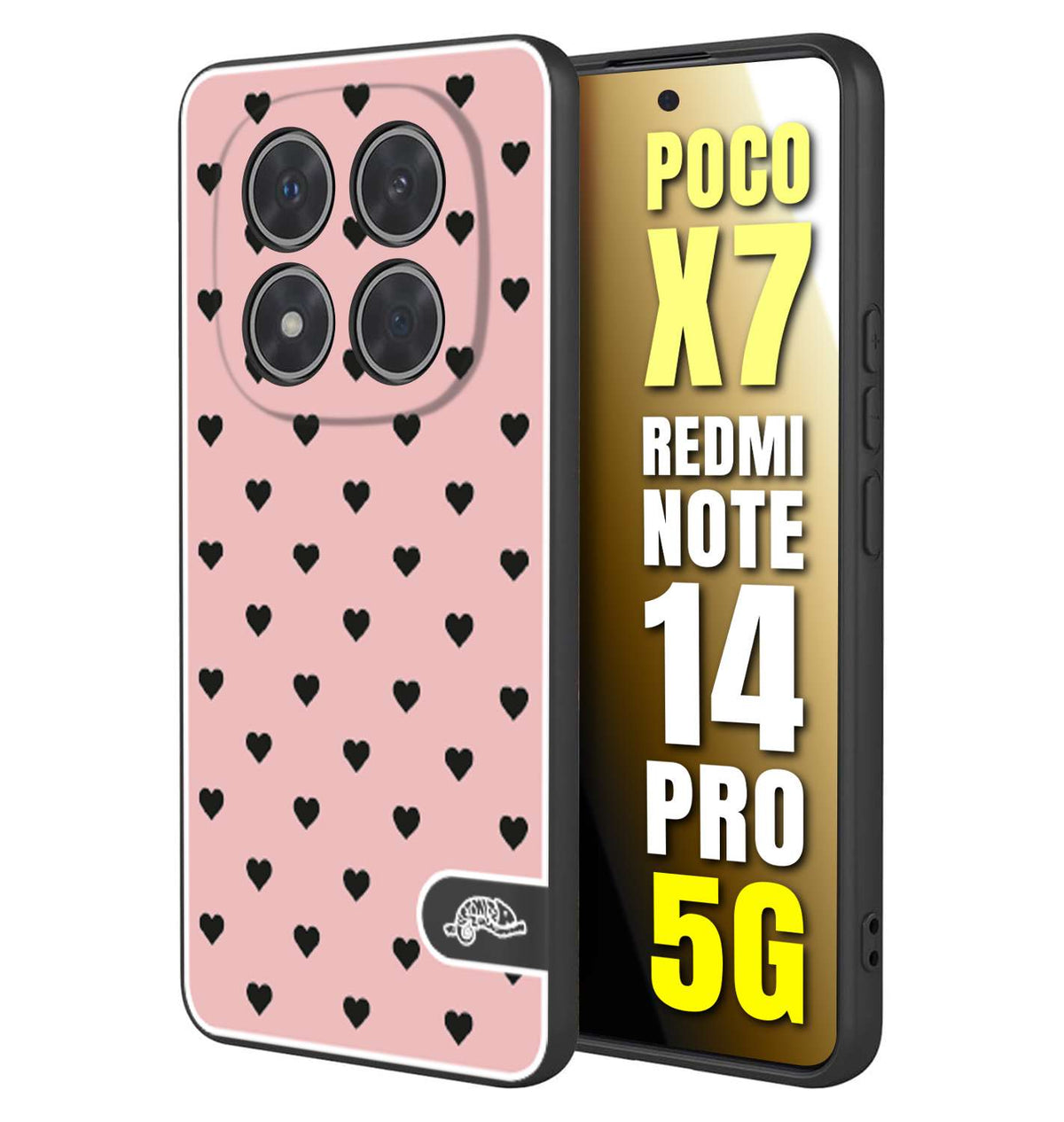 CUSTOMIZZA - Custodia cover nera morbida in tpu compatibile per Xiaomi Redmi Note 14 PRO 5G cuori pois rosa donna pin up vintage