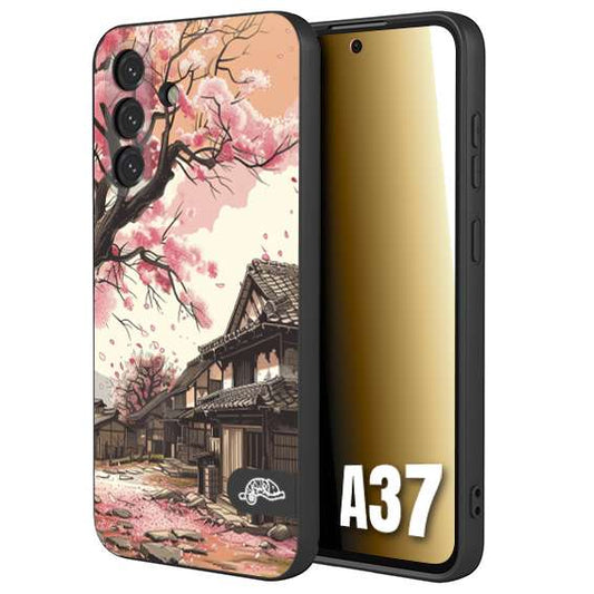 CUSTOMIZZA - Custodia cover nera morbida in tpu compatibile per Samsung A37 casa giapponese rosa ciliegio in fiore disegnata tattoo