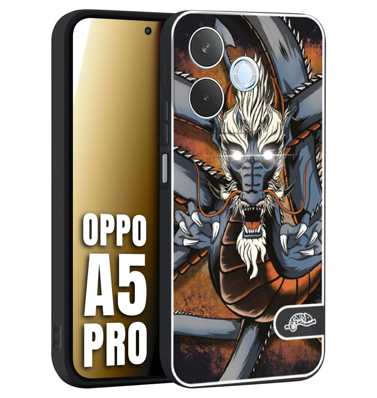 CUSTOMIZZA - Custodia cover nera morbida in tpu compatibile per Oppo A5 PRO drago giapponese tattoo japan dragon