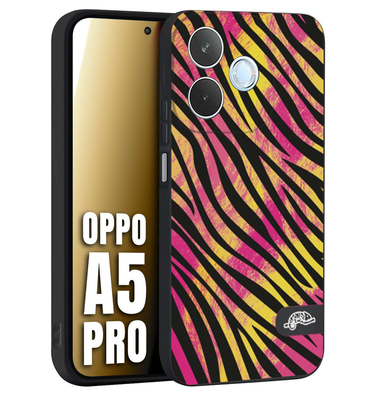 CUSTOMIZZA - Custodia cover nera morbida in tpu compatibile per Oppo A5 PRO zebrata maculata a rilievo soft touch donna fucsia gialla