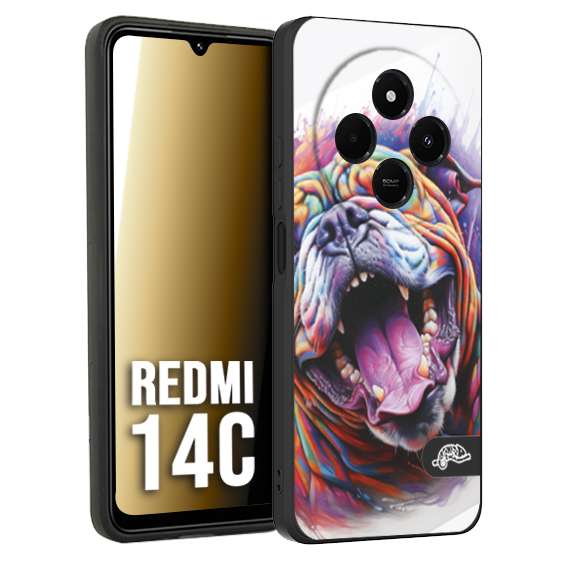 CUSTOMIZZA - Custodia cover nera morbida in tpu compatibile per Xiaomi Redmi 14C animali color bulldog cane dog colori vibranti disegnato schizzo