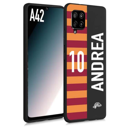 CUSTOMIZZA - Custodia cover nera morbida in tpu compatibile per Samsung A42 personalizzata calcio football nome e numero calciatori giallo rossi