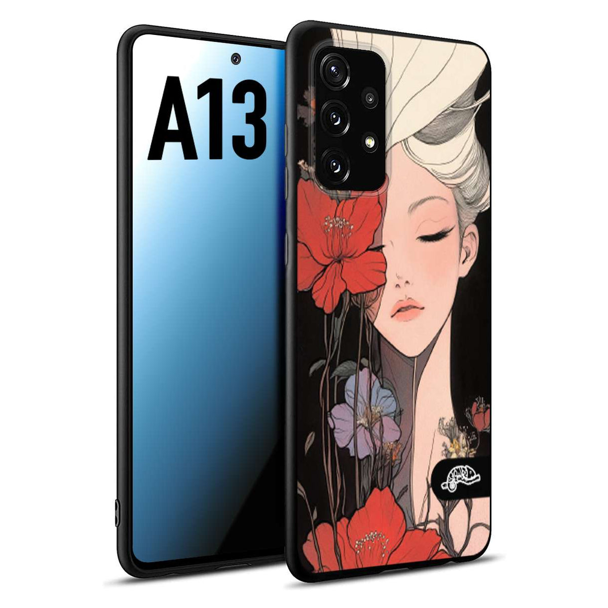 CUSTOMIZZA - Custodia cover nera morbida in tpu compatibile per Samsung A13 woman flower Fantasia Floreale Design Donna e Fiori, Retro Artistico