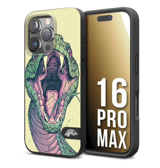 CUSTOMIZZA - Custodia cover nera morbida in tpu compatibile per iPhone 16 PRO MAX snake yellow green serpente tatuaggio tattoo disegnato a mano